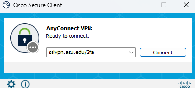 ASU Cisco AnyConnect VPN client screenshot