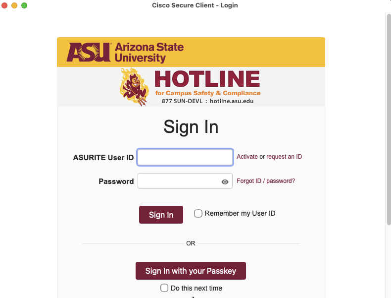 VPN Authentication Window